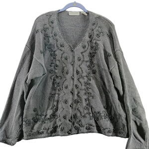 Carolyn Taylor Womens Sweater Black Size Large Ramie Blend Beaded Long Sleeve